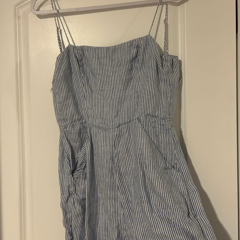 Reformation Blue and White Pinstripe jumpsuit